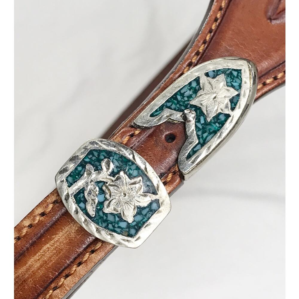VTG Mexico Alpaca Silver Inlaid Turquoise Ornate Tipped Belt Buckle 3 Piece Set - Picture 16 of 16